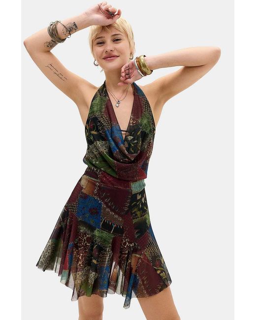 Urban Outfitters Black Uo Patchwork Cowl Neck Romper At