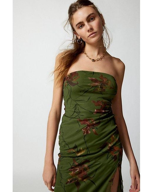 Urban Outfitters Green Uo Samara Mesh Strapless Midi Dress
