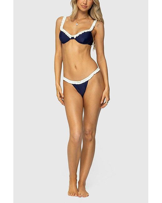 Edikted Blue Kellie Ruffled Bikini Bottom