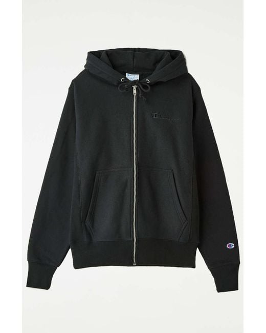 Champion Uo Exclusive Reverse Weave Full Zip Hoodie Sweatshirt In Black At Urban Outfitters