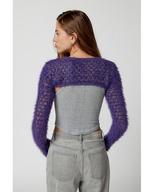 Urban Outfitters Purple Uo Whitney Fuzzy Shrug Sweater