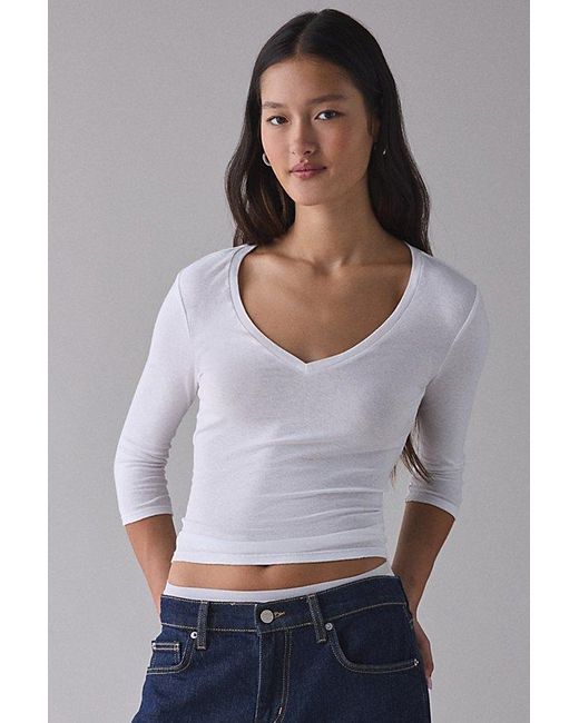 BDG Gray Vee Neck 3/4 Sleeve Spill The Tee