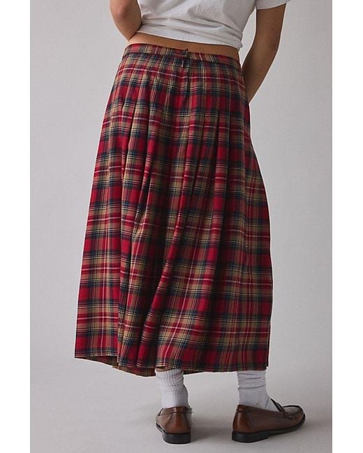 Vintage & ReMADE by UO Red Vintage By Uo Plaid Midi Skirt