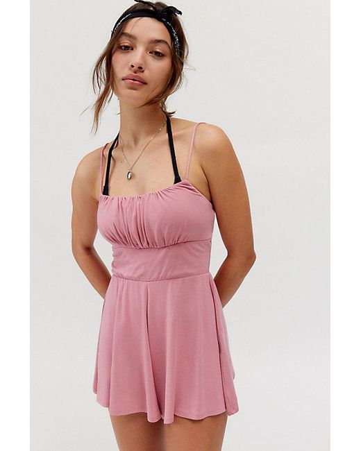 Urban Outfitters Pink Uo Emma Square Neck Romper