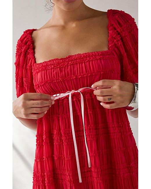 Kimchi Blue Red Daphne Ruffle Puff Sleeve Babydoll Mini Dress