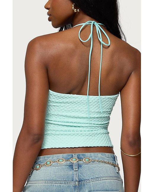 Edikted Green Zoee Twisted Textured Halter Top