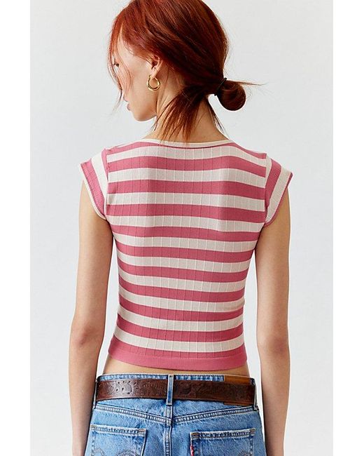 Out From Under Red Seamless Striped Tee