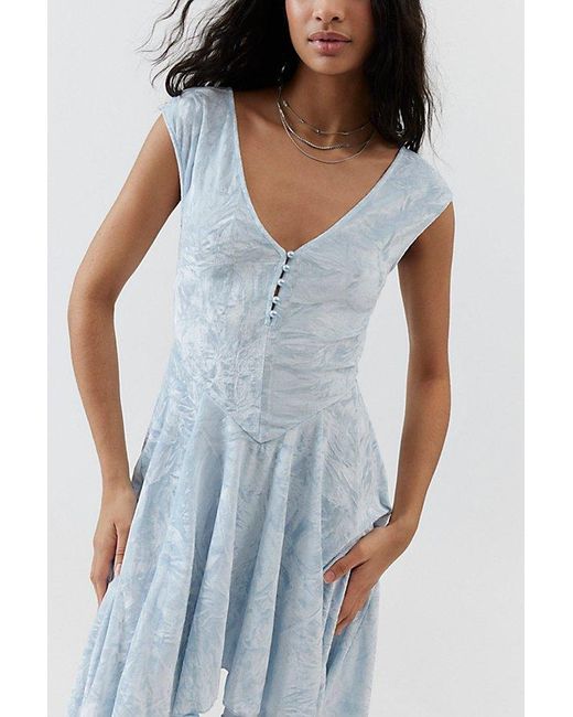 Urban Outfitters Blue Uo Corina Velvet Short Sleeve Mini Dress