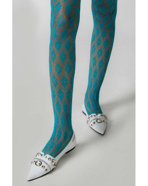 Urban Outfitters Blue Uo Openwork Floral Tights In Turquoise,at
