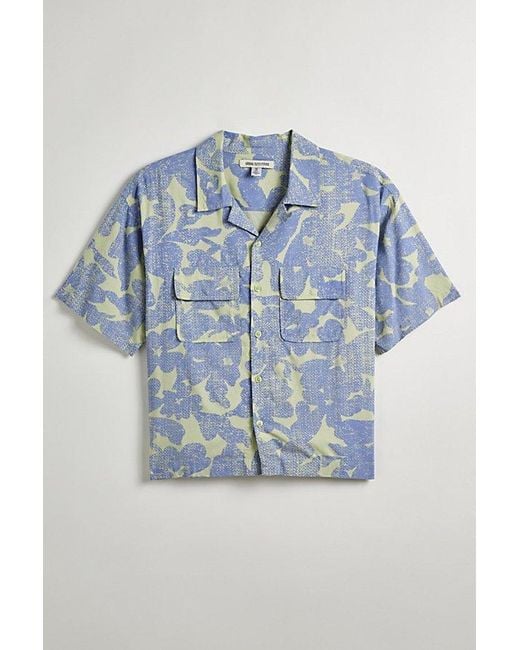 Urban Outfitters Blue Uo Jamie Rayon Short Sleeve Cropped Button-Down Shirt Top for men