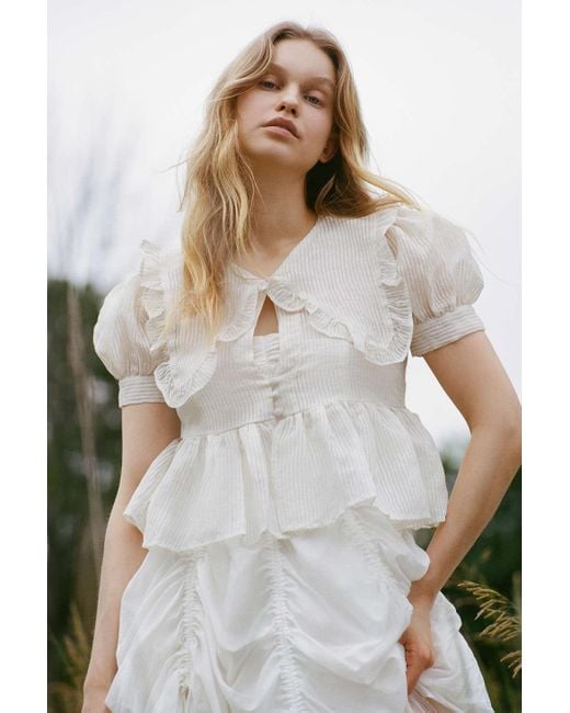 Kimchi Blue Natural Beth Collared Blouse In White,at Urban Outfitters