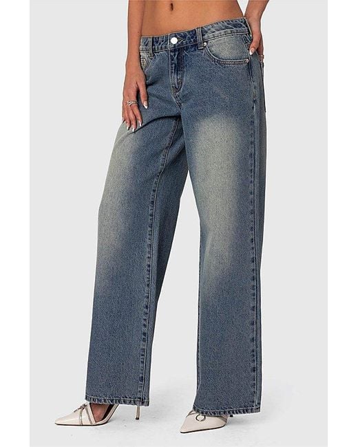 Edikted Blue Magda Low Rise Acid Wash Jeans