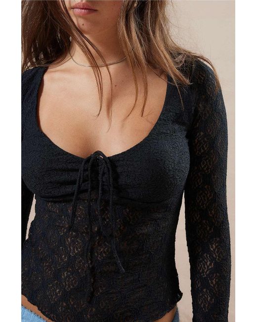 Kimchi Blue Black Quinn Lace Long-sleeved Top
