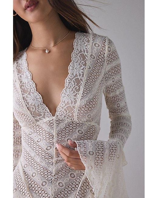 Kimchi Blue White Irene Sheer Lace Ruffle Bell Sleeve Top