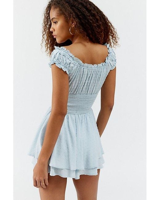 Urban Outfitters Blue Uo Rosie Smocked Tiered Ruffle Romper