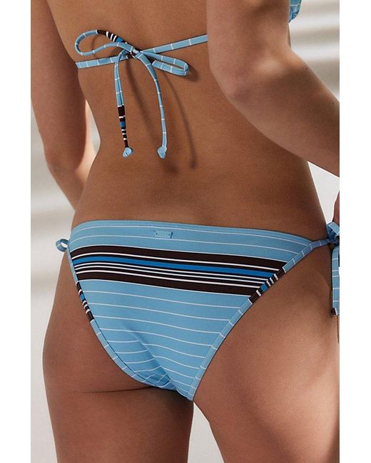 Roxy Blue X Out From Under Shiny Wave Striped Cheeky Side-Tie Bikini Bottom