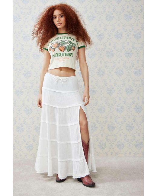 Urban Outfitters White Uo Sadie Tiered Maxi Skirt