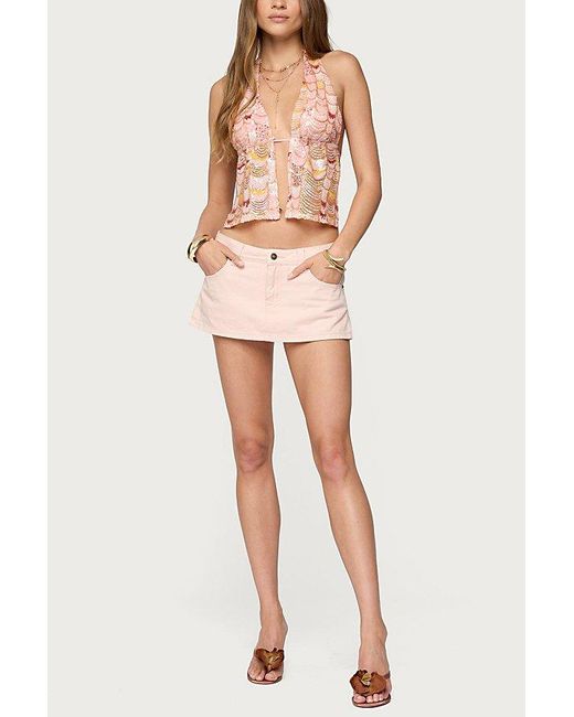 Edikted Pink Mermaid Backless Sequin Split Front Top
