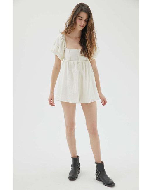 Urban Outfitters White Uo Christiana Square Neck Playsuit