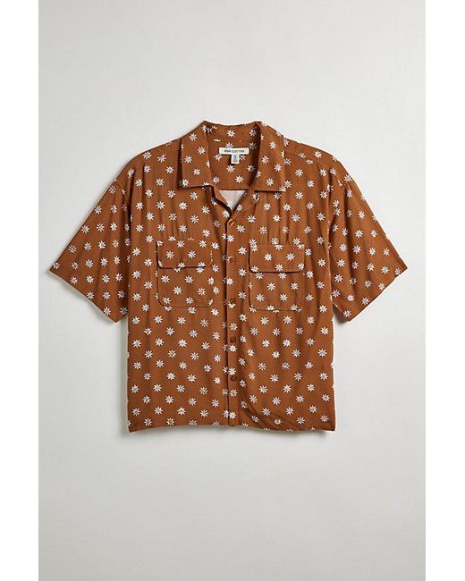 Urban Outfitters Brown Uo Jamie Rayon Short Sleeve Cropped Button-Down Shirt Top for men