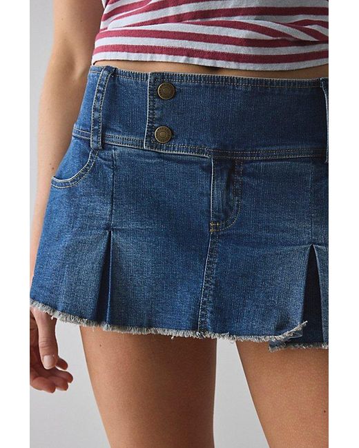 Kimchi Blue Gray Cameron Low-Rise Pleated Denim Micro Skort