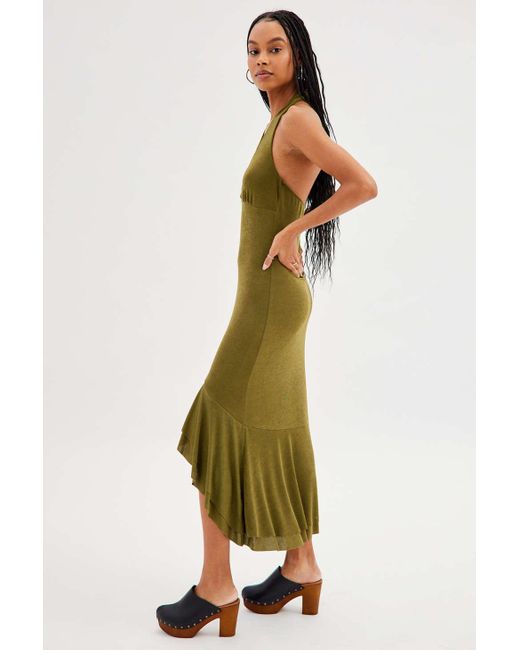 Urban Outfitters Uo Cameron Knit Ruffle Midi Dress in Green | Lyst