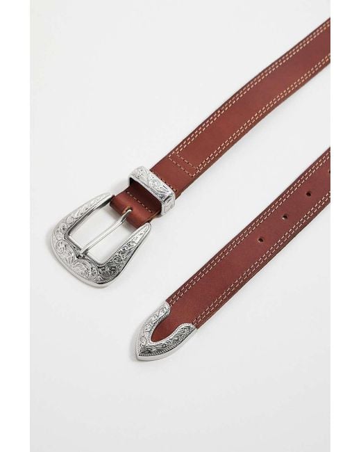 Urban Outfitters Gray Uo Cassidy Stitched Leather Western Belt