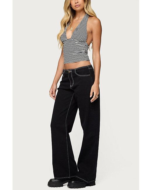 Edikted Black Sage Striped Halter Top