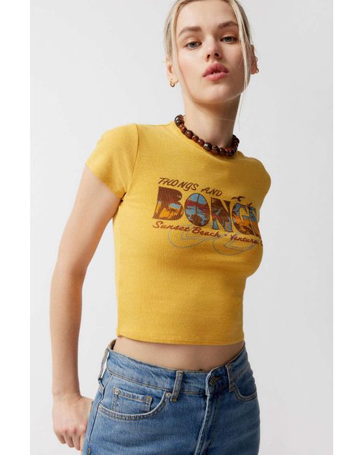 Urban Outfitters Yellow Uo Thongs & Bongs Perfect Baby Tee