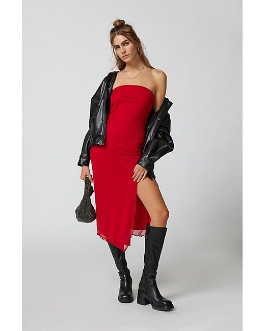 Urban Outfitters Red Uo Samara Mesh Strapless Midi Dress