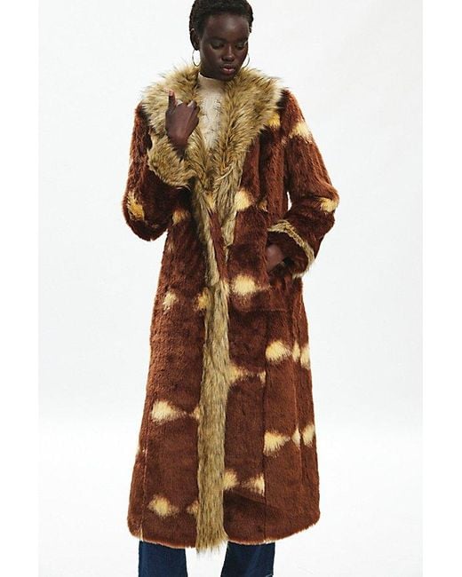 Silence + Noise Lexi Faux Fur Trim Longline Coat Jacket in