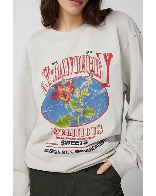 Urban Outfitters Gray Strawberry Pullover Sweatshirt