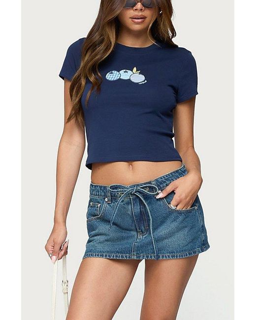 Edikted Blue Ziggie Tie Front Denim Mini Skort