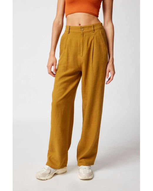 Urban Outfitters Yellow Uo Helena Linen Trouser Pant