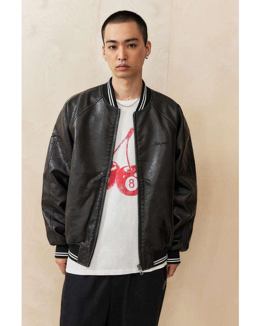 iets frans Black Faux Leather Sports Varsity Bomber Jacket for men