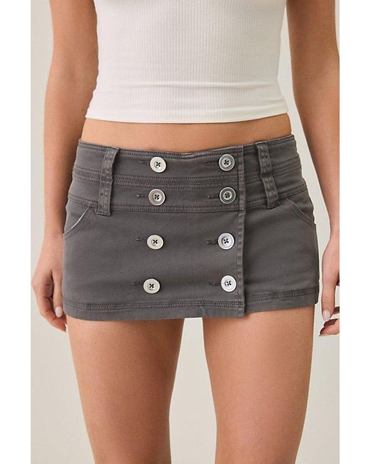 BDG Gray Can'T Stop Canvas Button-Front Mini Skort