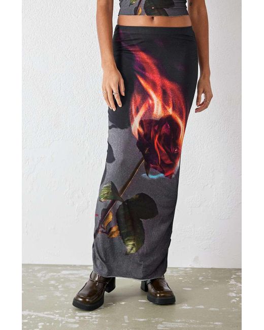Jaded London Multicolor Flaming Rose Maxi Skirt