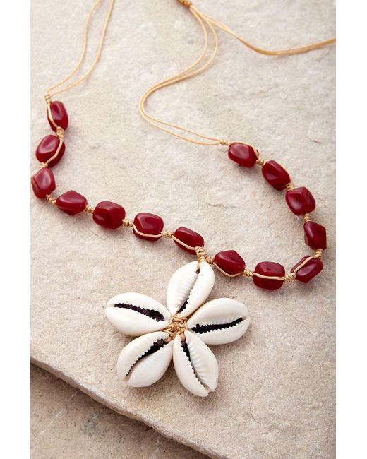 Silence + Noise Pink Silence + Noise Beaded Shell Flower Cord Necklace