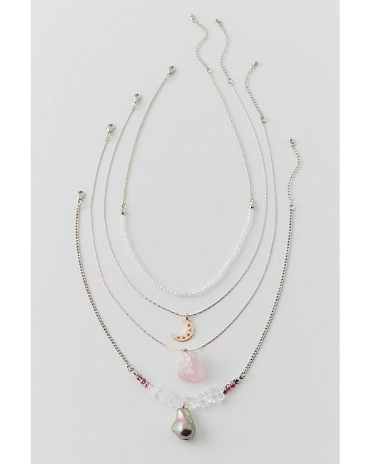 Urban Outfitters Natural Sydney Moon & Pearl Layering Necklace Set