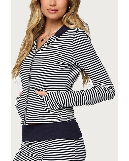 Edikted Blue Meggy Striped Zip Up Hoodie