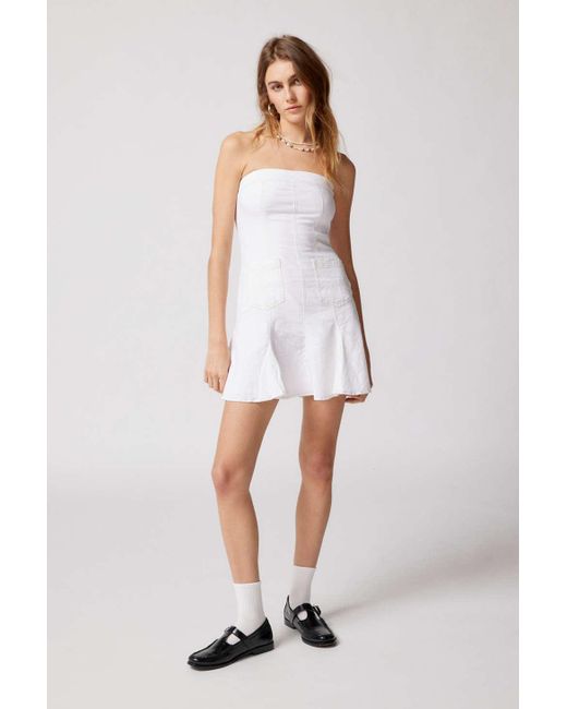 BDG White Demi Denim Strapless Mini Dress