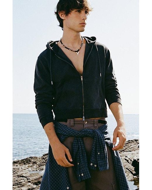 BDG Black Bonfire Solid Zip-Up Hoodie Sweatshirt for men