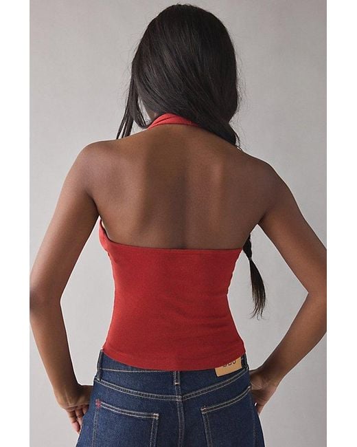 Urban Outfitters Red League 92 Graphic Airtex Mesh Halter Jersey Tank Top