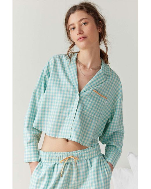 Out From Under Green Pj Party Cropped Button-through Shirt