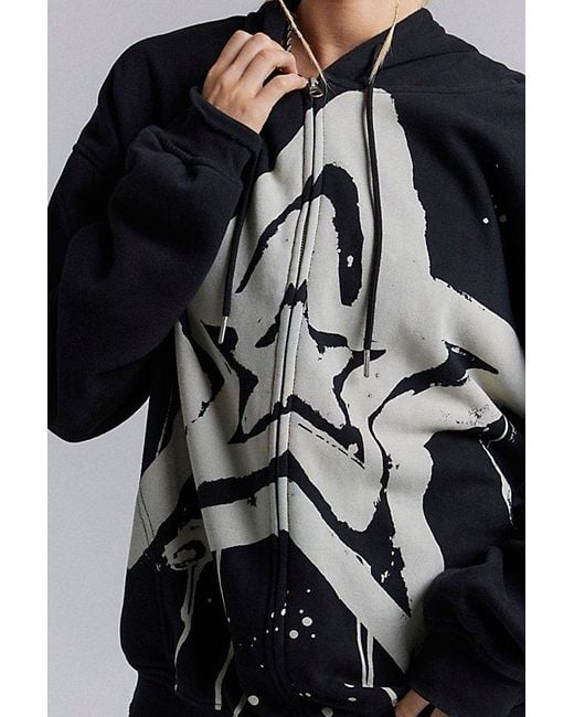 Urban Outfitters Gray Uo Bleached Star Zip-Up Hoodie Sweatshirt