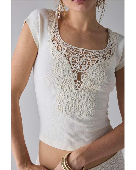Kimchi Blue White Leandra Lace-trim Cotton Baby Tee