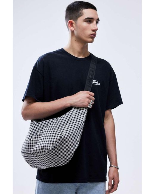 Baggu Blue Black & White Gingham Large Nylon Crescent Bag At Urban Outfitters for men