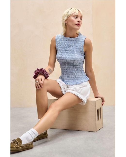 Daisy Street Blue Shirred Sleeveless Top