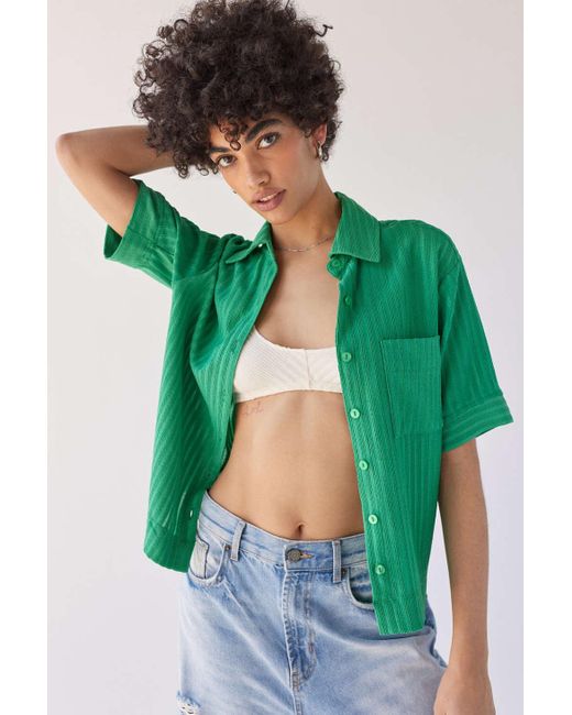 Urban Outfitters Green Uo Negroni Short Sleeve Button-down Top