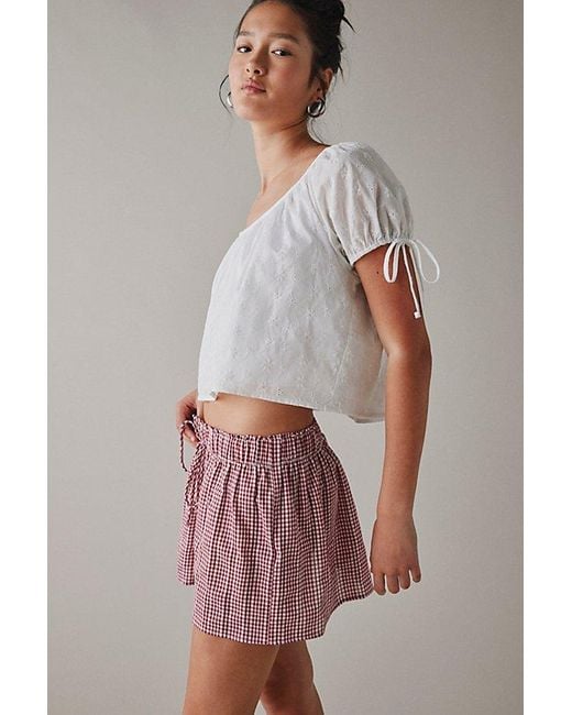 Kimchi Blue Red Emiline Gingham Cotton Low-Rise Mini Skirt